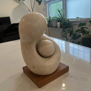 Mid Century Modern Walter Hannula Mother And Child Stone Sculpture 1963